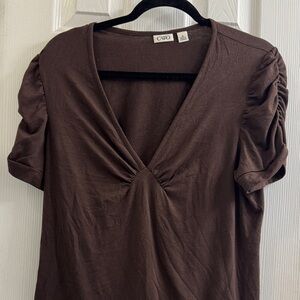 Cato Chocolate Brown Ruched Sleeve Blouse